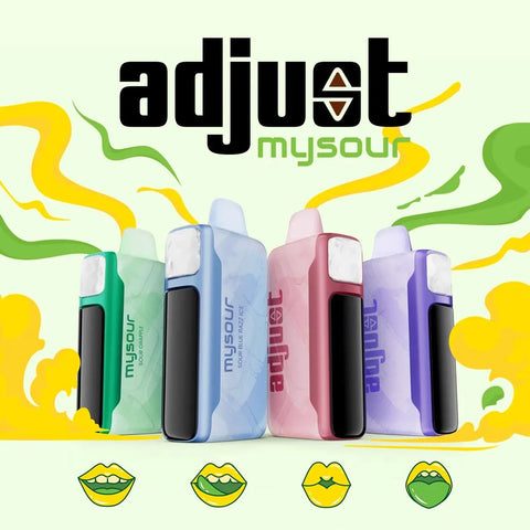 Adjust MySour Disposable Vape 40K lineup with sour flavor options and customizable intensity design