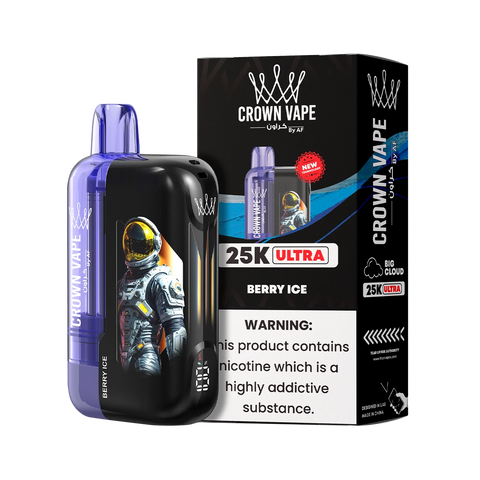 Crown Vape 25K Ultra Berry Ice vape device and packaging on a white background