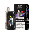 Crown Vape 25K Ultra Blackcurrant Ice vape device and packaging on a white background