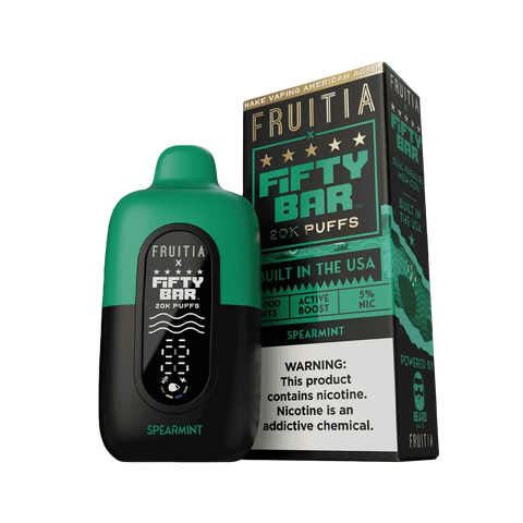 Fifty Bar X Fruitia 20K Disposable Vape – Spearmint.