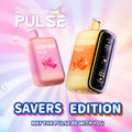 Geek Bar Pulse Savers Edition disposable vapes featuring Wild Berry Savers and Strawberry Savers flavors with dual mode display.