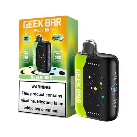 Geek Bar Pulse X Dualicious flavor – Disposable vape with mixed fruit profile and color-changing thermal body