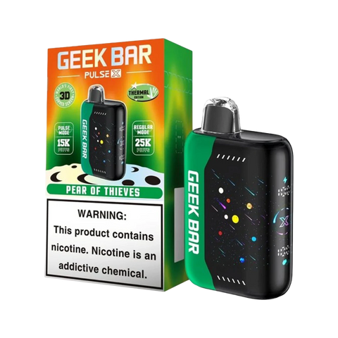 Geek Bar Pulse X Pear Of Thieves flavor – Disposable vape with pear-infused flavor in sleek, color-changing shell
