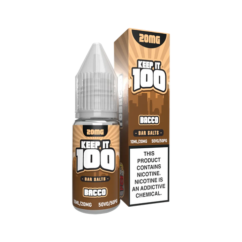 Keep It 100 Bar Salt 20mg Bacco flavor – rich tobacco vape juice with smooth throat hit