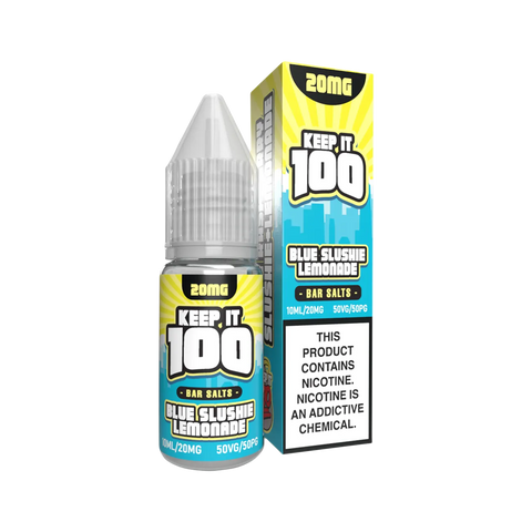Keep It 100 Bar Salt 20mg Blue Slushie Lemonade – lemon and blue raspberry iced salt nic