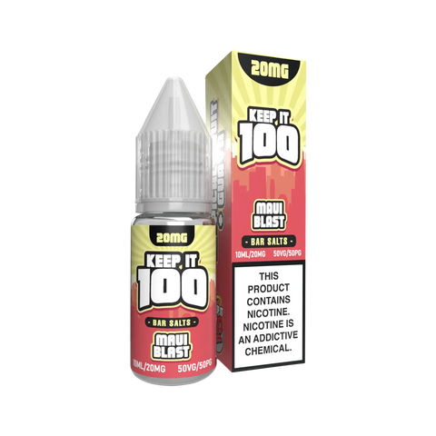 Keep It 100 Bar Salt 20mg Maui Blast – tropical blend of mango, coconut, and pineapple