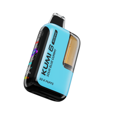 Kumi 6 Scenic 50k Vape in Sour Blue Gummy flavor with tangy raspberry candy