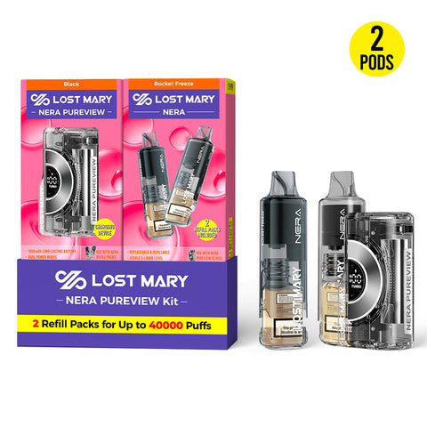 Lost Mary Nera Pureview 40K in Rocket Freeze flavor with draw-activated firing for user-friendly operation
