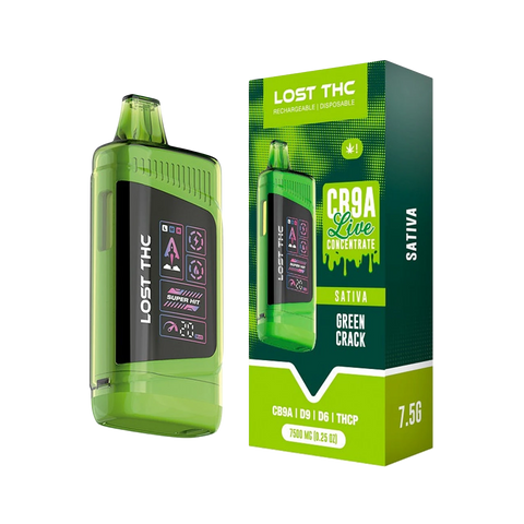 Lost THC V3 7.5g CB9A Disposable - Green Crack (Sativa) flavor. 