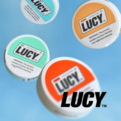 Lucy Nicotine Pouches in 4mg, 8mg, and 12mg with mint, fruit, and tobacco flavors