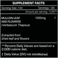 Supplement Facts for Herbify Mullein Extract – 1000mg mullein leaf and flower per 1ml serving