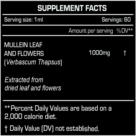 Supplement Facts for Herbify Mullein 60000mg – 1000mg mullein per 1ml, 60 servings per bottle