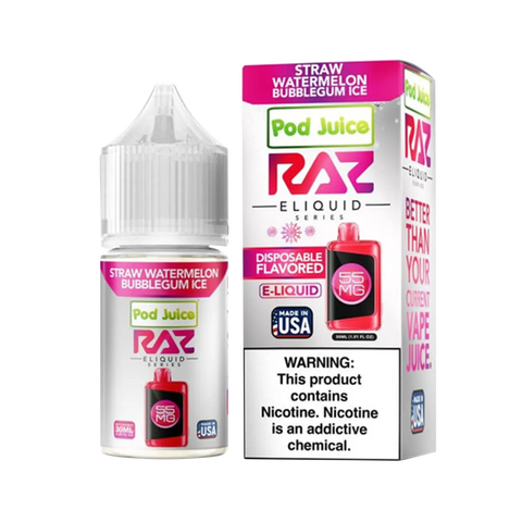 Straw Watermelon Bubblegum Ice – strawberry, watermelon, and icy bubblegum mix in RAZ x Pod Juice Salt 30ml