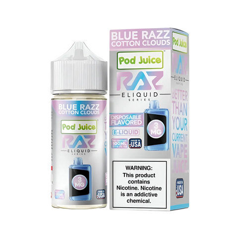RAZ x Pod Juice Blue Razz Cotton Clouds 100ml - Blue raspberry and cotton candy vape juice