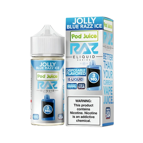 RAZ x Pod Juice Jolly Blue Razz Ice 100ml - Icy blue raspberry candy vape flavor