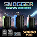 Smogger GB50000 disposable vape featuring 3D curved screen, dual modes with up to 50,000 puffs, and rechargeable design