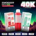 Smogger Switch Pro pre-filled replacement pod with 40,000 puffs, 5% nicotine, dual mesh coil, adjustable airflow, and 200mAh battery shown with retail packaging