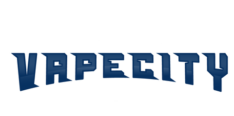 Blue 'VAPE CITY USA' logo on a white background